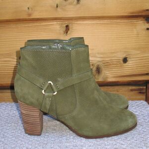 Cole Haan Womens 8.5 Olive Green Block Heel Ankle Boots